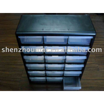 plastic tool case with 18 storage drawers